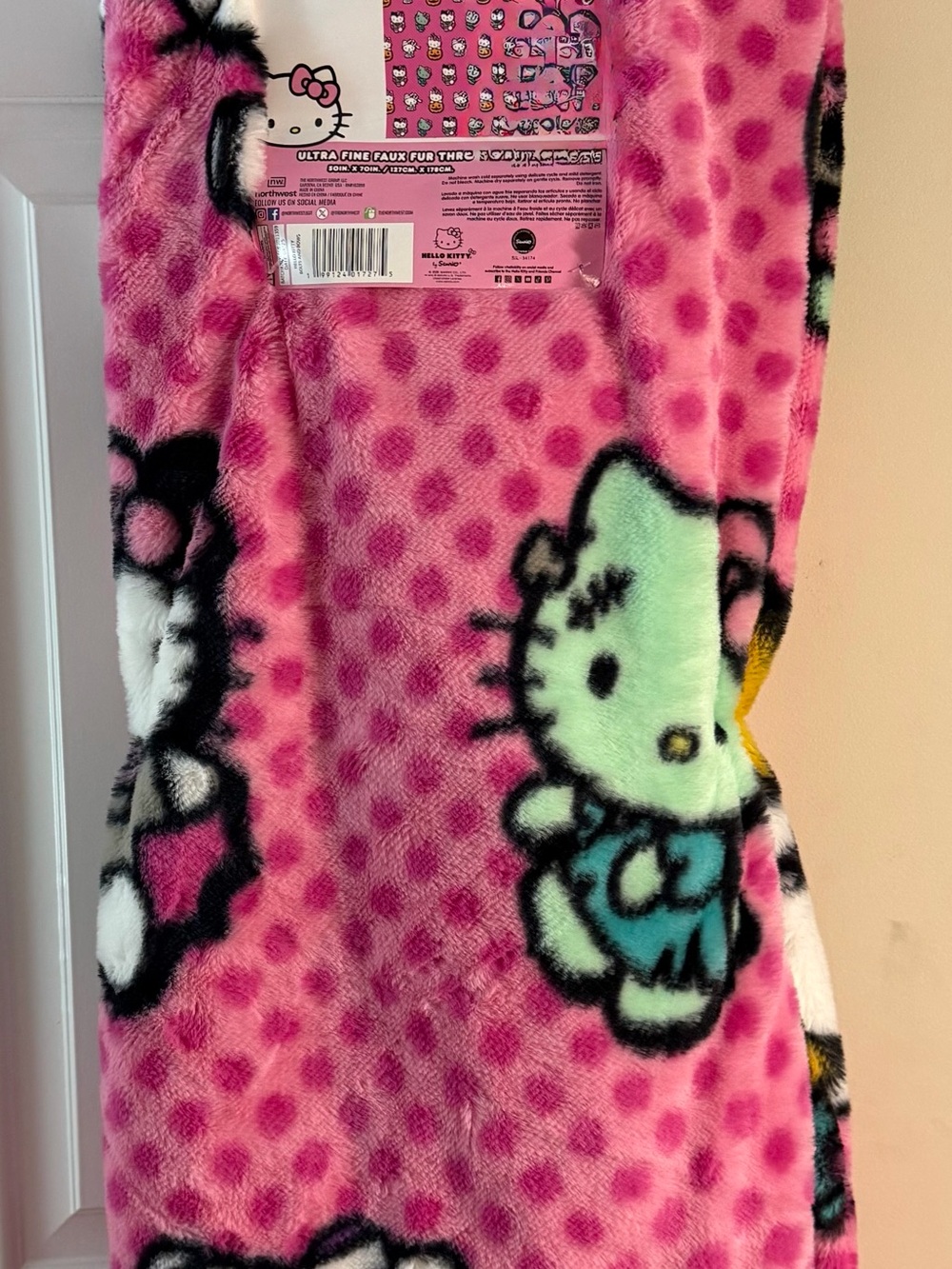Hello Kitty Halloween Faux Fur Pink Frankenstein Throw Blanket
